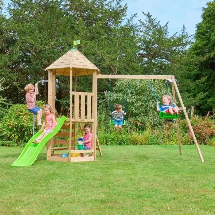 Aire de jeux en bois avec glissière et portique Castelwood-1