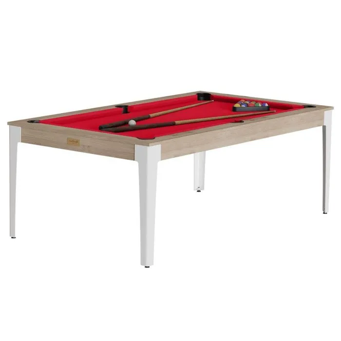 Billard Américain - Elan - Chêne - Tapis Rouge - Pieds Métal Blanc-0