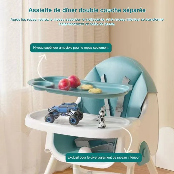 K IKIDO chaise haute évolutive pliable et ajustable avec table à manger pour enfants - charge 15KG  - Vert-4