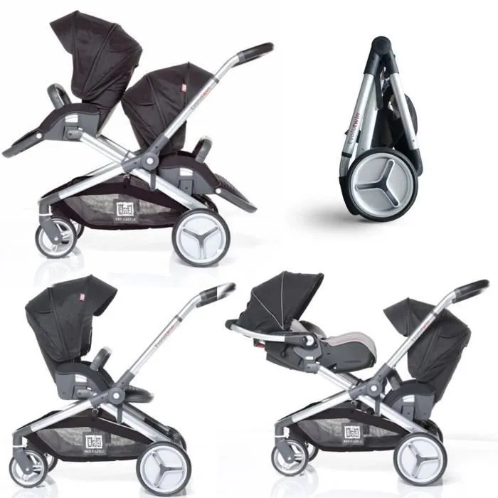 Bebeboutik RED CASTLE Poussette double Evolutwin Des la naissance Jusqu a 15kg Dossier reglable Noir