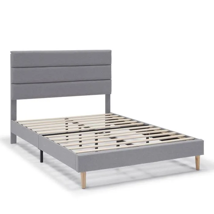 Cadre de lit plateforme Aroma capitonné 30 cm, 140x190 cm, Gris clair-0