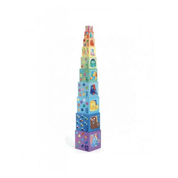 Cubes à empiler Arc en Ciel - DJECO - DJ08510 - Jouet d'éveil pour enfants de 12 mois et plus-1