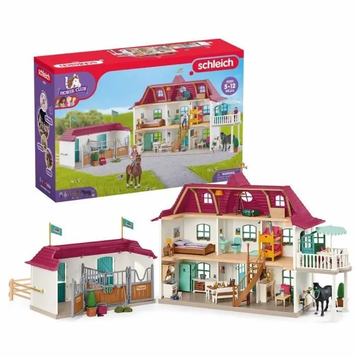 Grand Centre Équestre de Lakeside pour chevaux schleich, Coffret figurines schleich avec 192 éléments inclus dont 2 chevaux, Écurie-0