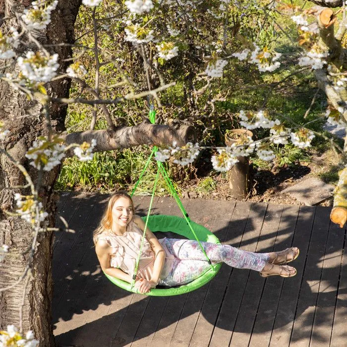 Relaxdays Balançoire nid d'oiseau rond 90 cm à suspendre enfant adulte jardin extérieur Ø 90 cm, 100 kg, vert-4