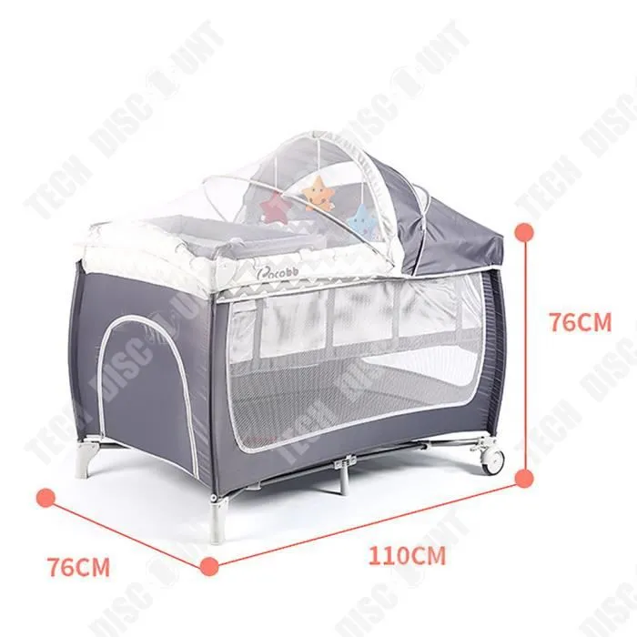 TD® Berceau pliable tissu Oxford avec moustiquaire avec rouleaux table à langer portable multifonctionnelle amovible lit bébé-3