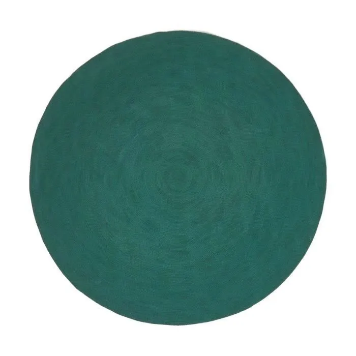 Tapis rond tissé à plat en coton Vert anglais, 120 cm-1