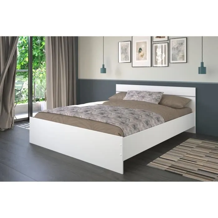 Lit adulte BOSTON 160x200 - Décor blanc - Fabriqué en France-1