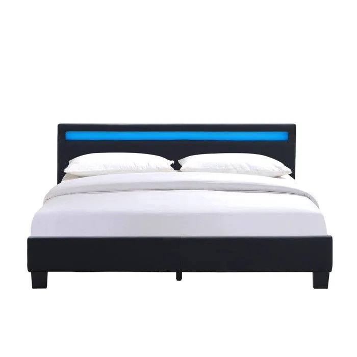 angel - Solide et Confortable Lit 160x200 avec Sommier Tte de Lit avec Eclairage LED Couleur NOIR Pieds en 10 cm p-1