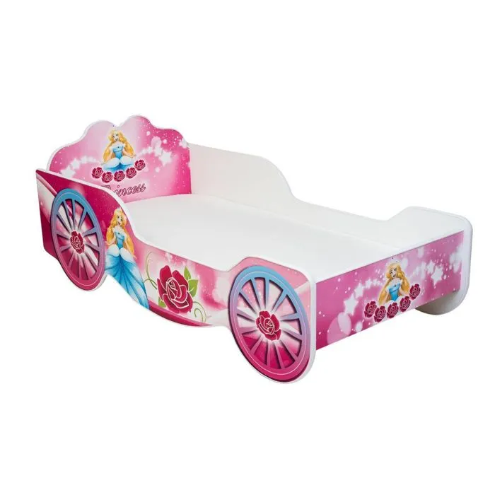 Lit enfant - 1001Jouets - Caleche princesse - 160x80 cm - Matelas inclus - Avec tiroirs-0