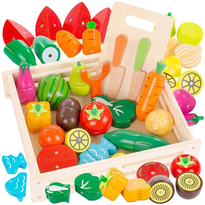 Ensemble XXL en Bois Fruits & Légumes à Découper – Jeu Magnétique Éducatif pour Enfants avec Accessoires et Caisse (KP8230)-0
