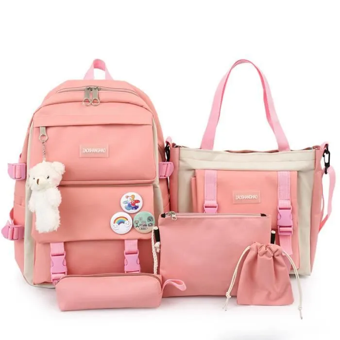 Lot de sacs à dos - RNGCPTO - Kawaii - 5 pièces - Rose - 30x13x42 cm-0