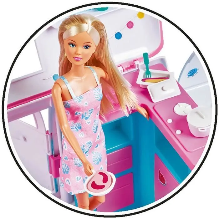 Poupée mannequin 29cm Steffi love et son camping car qui s'ouvre-2