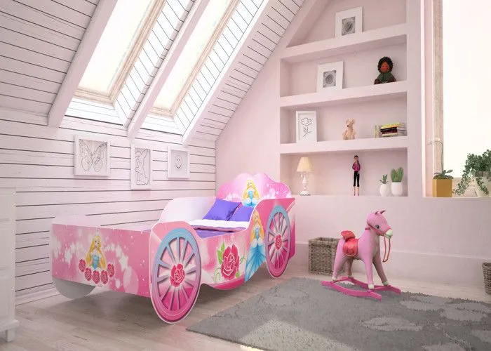 Lit enfant fille Calèche de Princesse avec matelas et sommier inclus - 140 cm x 70 cm-1