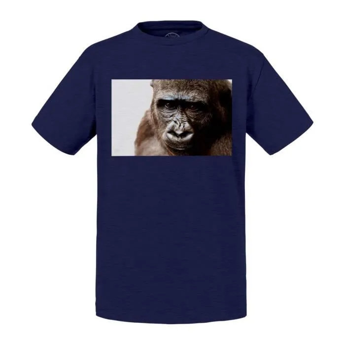 T-shirt Enfant Noir Gorille Photo Gros Plan Visage Animal Nature Vie Sauvage-0