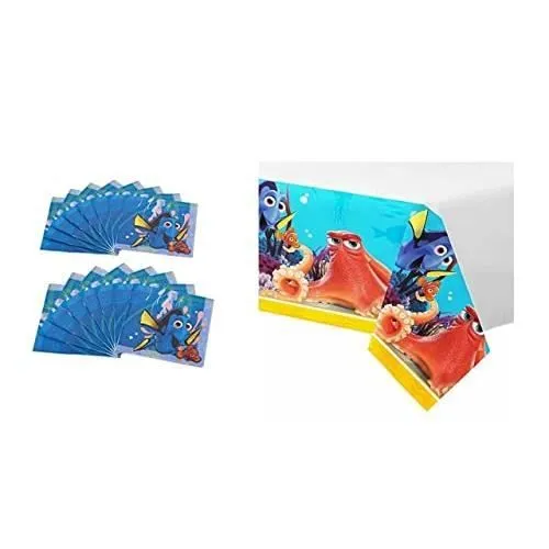 Pack d'anniversaire - Disney - A la recherche de Dory - Nappe 120x180 cm - 20 serviettes - Décoration de fête-0