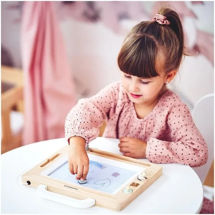 Ardoise Magique Bois Enfant +3 Mamabrum, Poignée, Effaçable, 3 Tampons et Crayon d'écriture adapté, Stimule Créativité & Dextérité-3