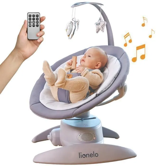 Balancelle bébé 360° LIONELO Mell - 12 mélodies - 6 modes - Télécommande - Bluetooth - Gris-0