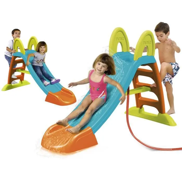 Toboggan Slide Plus à eau - Plastique anti-UV - FEBER - Marches antidérapantes-1