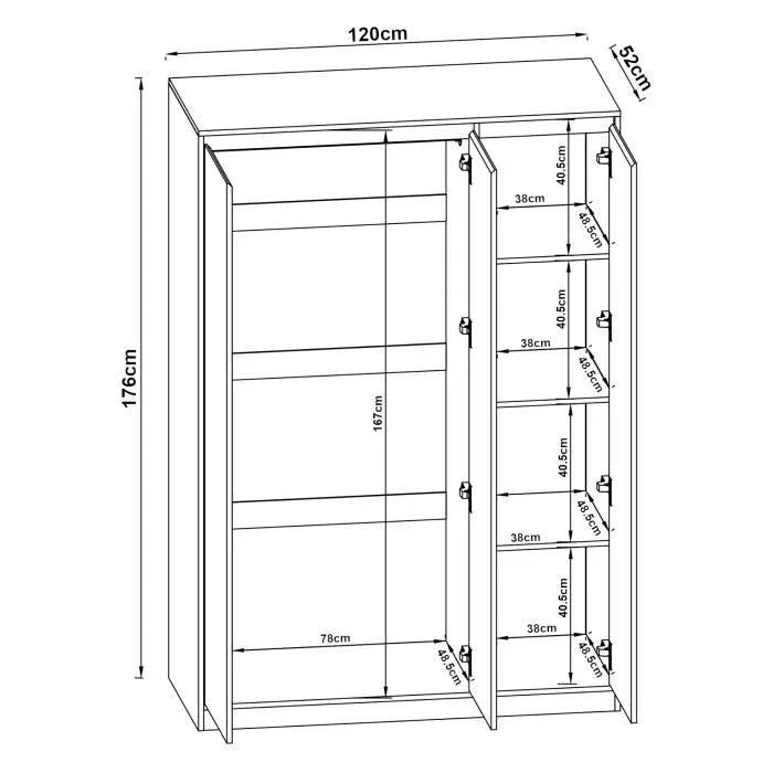 Armoire de chambre Bastheim avec 4 étagères MDF 176 x 120 x 52 cm effet chêne blanc-3