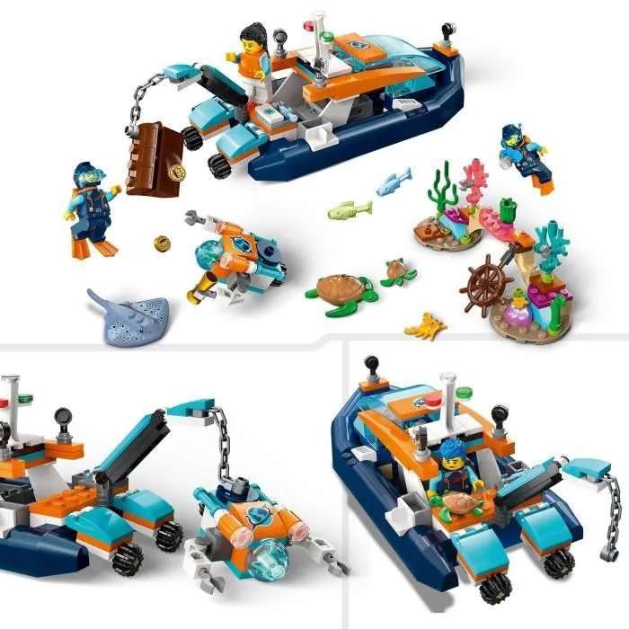 LEGO® City 60377 Le Bateau d’Exploration Sous-Marine, Jouet avec Figurines Animaux Marins-1