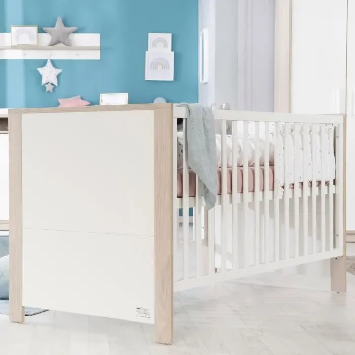 Lit Bébé Olaf 70x140 cm - ROBA - Transformable en lit junior - Tiroir de rangement - Bois Blanc / Effet Bois-1