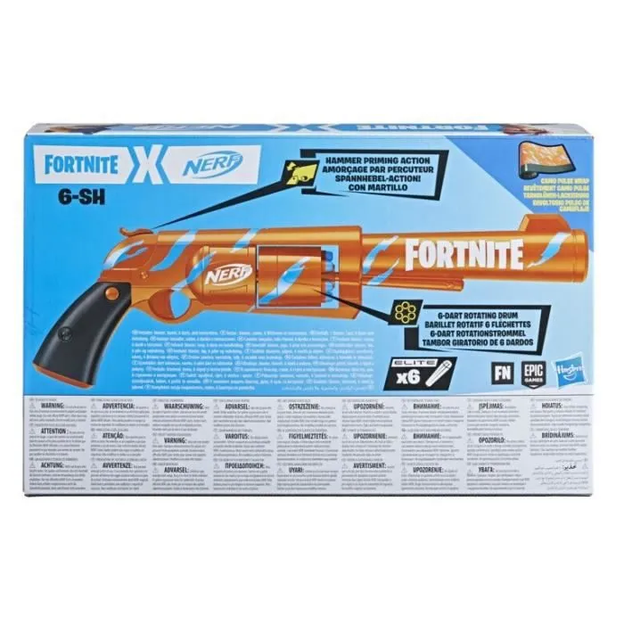 NERF - Fortnite - Blaster 6 -SH avec revêtement Camo Pulse - mécanisme à percuteur - barillet rotatif - 6 fléchettes NERF - Elite-2