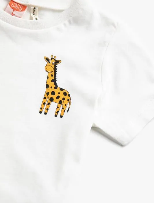Coffret textile Koton Giraffe Printed Short Sleeve T-Shirt Cotton Bebe garcon-1