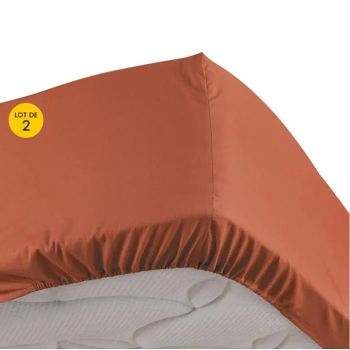 Lot de 2 Draps housse King size Orange 180 x 200 cm en percale bonnet 30 cm-0