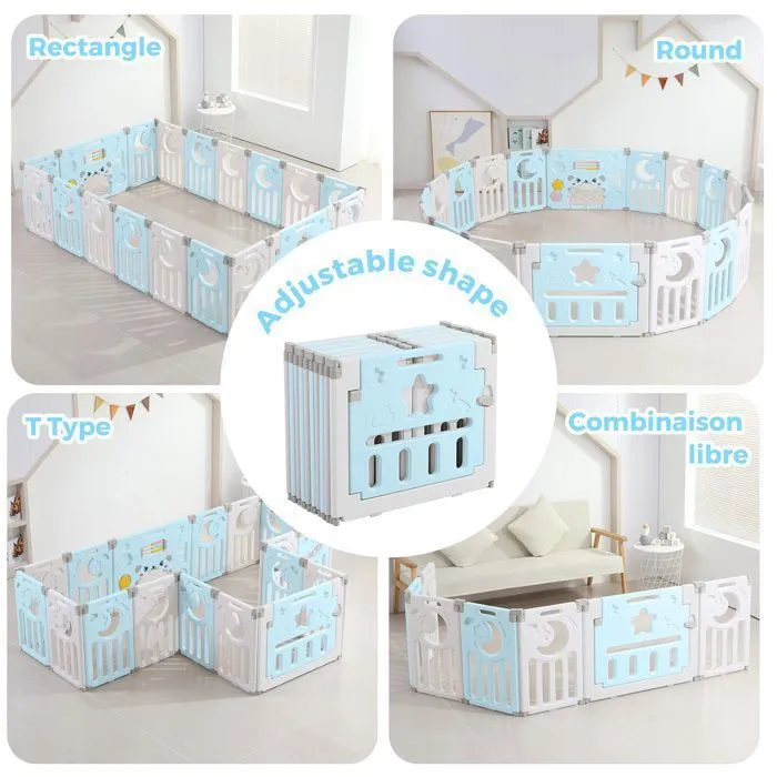 Parc Bebe 16+2 Panneaux, Parc XXL Enfant Modulable Avec Verrouillage de Sécurité, Forme Réglable, Pliable, Barriere Bebe, Bleu-5
