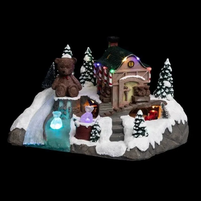 Village de Noël Usine d'ourson lumineux et à mouvement - Avec transfo-0