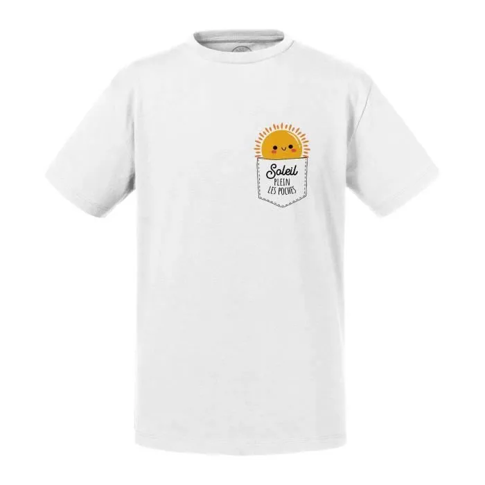T-shirt Enfant Blanc Soleil plein les Poches Illustration Dessin Soleil Mignon-0