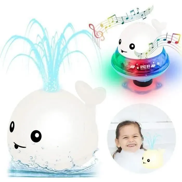 Jouets de bain de bébé,2 en 1 Jouets de Bain Baleine Électrique Induction Arroseur Pulvérisateur Deau Jouet avec LED Lumière-0