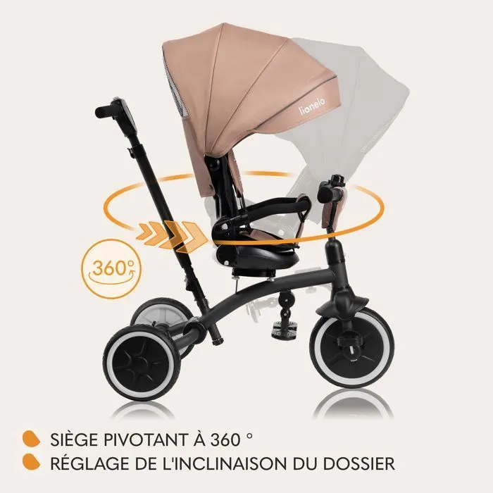 Tricycle évolutif LIONELO Tris Plus - Vélo poussette - Siège réversible & réglable - Jusqu'à 25 Kg - Beige-4