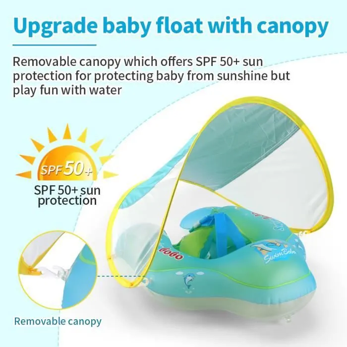 Bouée Bébé avec parasol LEYTN - Siège de Piscine Anneau de Natation pour Bébé Enfants 6-36 Mois - Rose-1