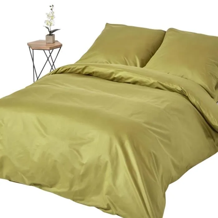 Parure de lit Vert Olive 100% coton Egyptien 1000 fils 240 x 220 cm-0