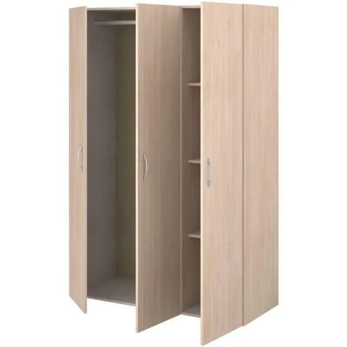 Armoire - EASY LIFE - Décor Chêne clair - 3 portes battantes - L120,2 x H180 x P49,7cm - PARISOT EASY LIFE-5