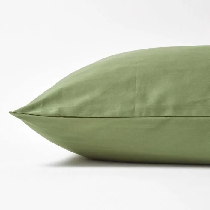 Taie d'oreiller en 100% coton Bio 400 fils Vert mousse, 60 x 60 cm-1