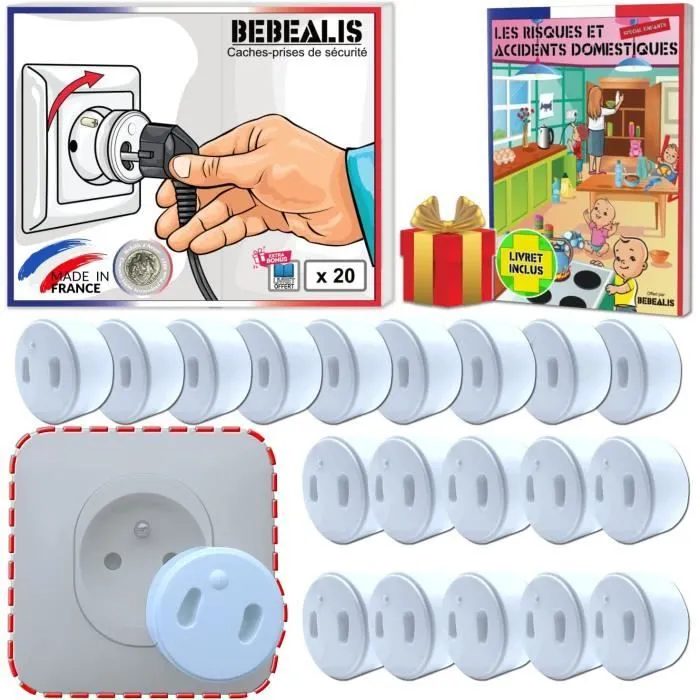 [Pack x20] Cache Prise Bébé Français Amovible [ Sans Clef Ni Adhésif ] - Invention 100% Made In France - Cache-Prise Bebe - Sécurité-0