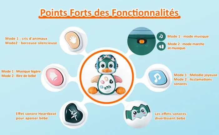 Jouet Musical Enfant 1 an, Jouets Rampants avec Musique et lumières,Jouet éducatif Jouet d’éveil Jouet Bébé Pingouin 6-12 Mois-1
