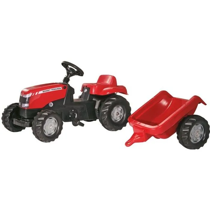 Tracteur à pédales MASSEY FERGUSON avec remorque Rolly Kid - Mixte - Rolly Toys - 3 ans - Rouge et vert-0