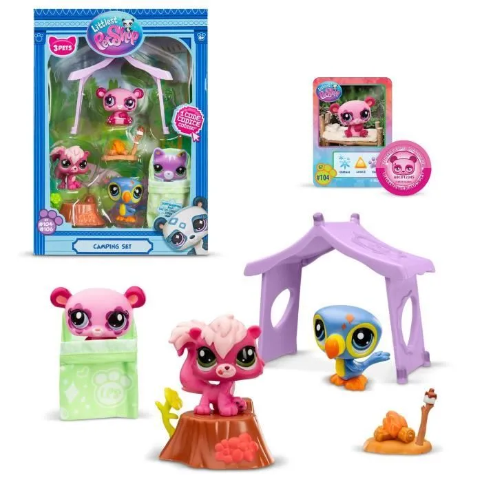 Pack à thème 3 Pets - BANDAI - Littlest Pet Shop Camping - Animaux et accessoires-0