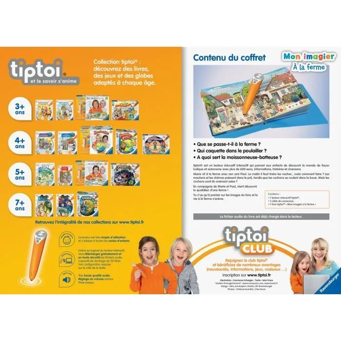 tiptoi® - Coffret complet lecteur interactif + Livre Imagier A la ferme - Ravensburger - Jeu électronique éducatif - Dès 3 ans-5