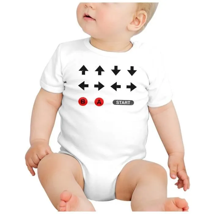 Body Bébé Manche Courte Blanc Code Triche Jeux Vidéo Retro Gaming Vintage-1
