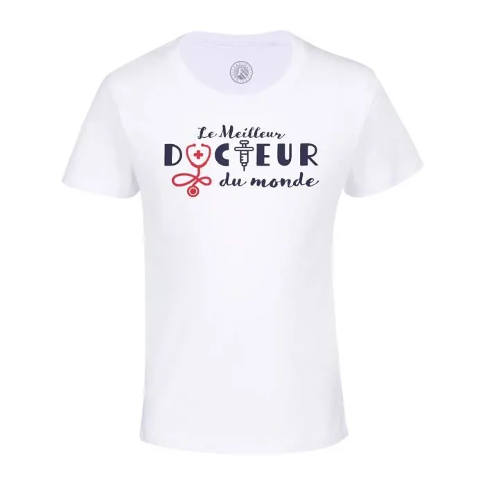T-shirt Enfant Blanc Le Meilleur Docteur du Monde Medecine Métier Passion Santé-0