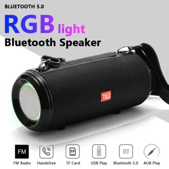 Enceinte Bluetooth RGB T&G TG537 Haute Puissance Portable Étanche Subwoofer d'Ordinateur avec Support FM TF Card-1