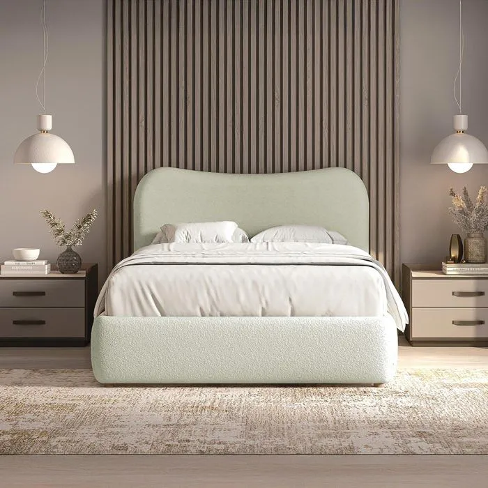 KAROLINA - Lit double design effet peau de mouton blanc écru 140x190 cm-2