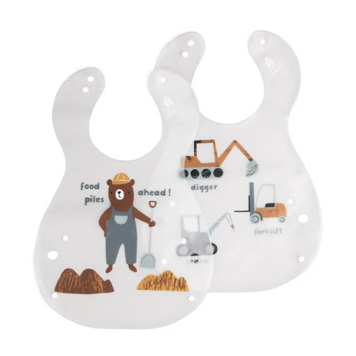 Bavoirs en plastique souple Busy Builders Travaux - 2 pièces - Mixte - Blanc, gris et marron - Sebra-0