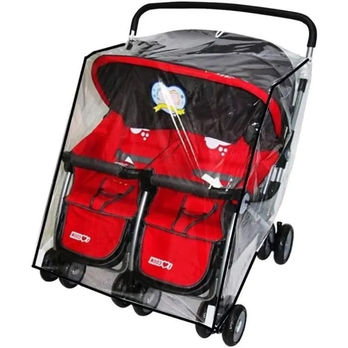 habillage pluie poussette double housse de pluie poussette côté à côté protège pluie vent neige poussette universel couverture prote-0