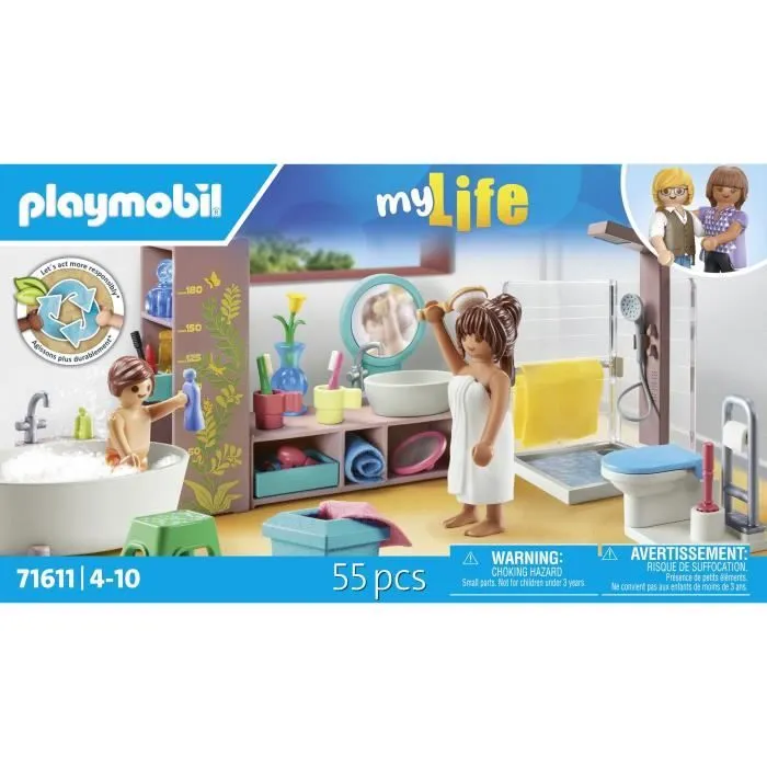 PLAYMOBIL 71611 Salle de bains avec douche et baignoire, My Life, Maison d'architecte, 55 pièces, Dès 4 ans-5