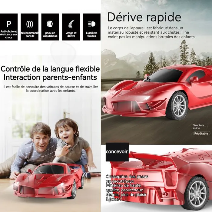 C Voiture telecommandé enfant 10x22x7cm 7 m à 15 m voiture telecommandé tout terrain avec télécommande sans fil vehicule pour enfant-3